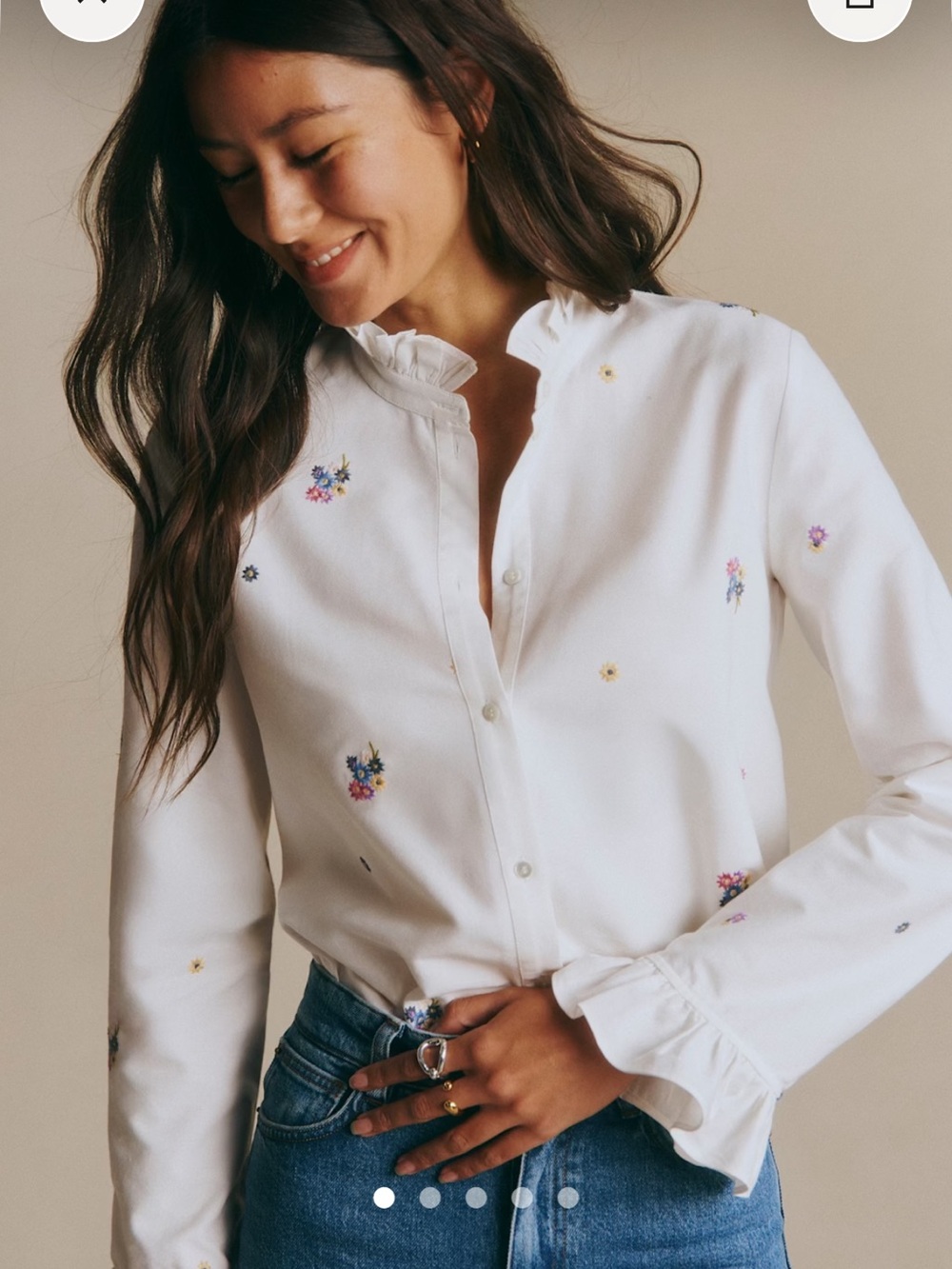 Sezane Erine Shirt Ecru With Multicolored Embroidery - Size 38